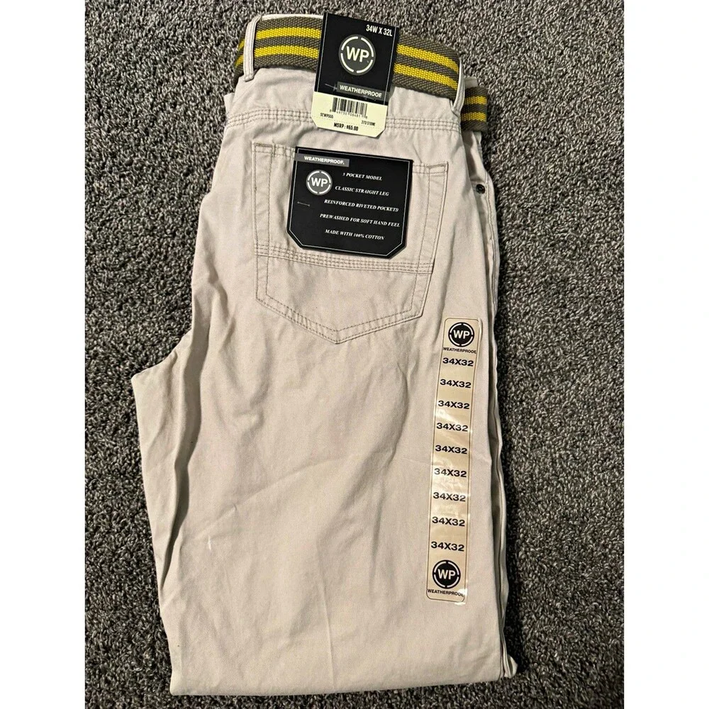 Weatherproof Men’s Classic Fit Straight Leg 5-Pocket Canvas Pants Stone 34